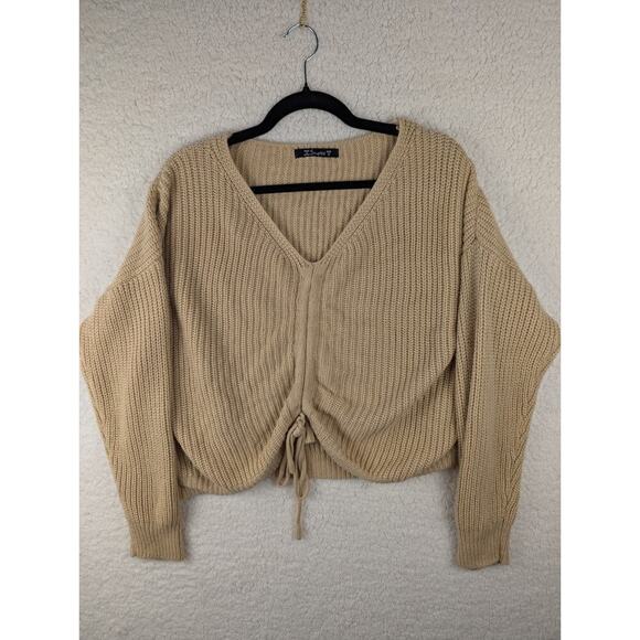 Simplee Cropped Drop Shoulder Knit Sweater Tan Size Small - Picture 1 of 8
